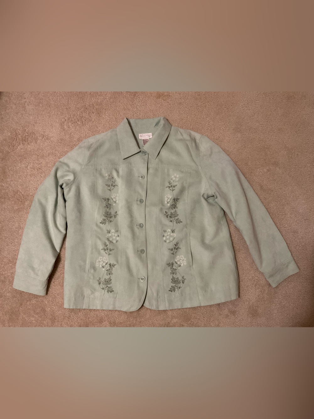 Northern Reflections Sage Floral-Embroidered Button Jacket